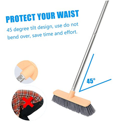 COLLBATH Stainless Steel Cleaning Floor Brush Long-Handle Bathroom Broom Grout Brush Mop Head Comfortable to Hold - color: Multicolor