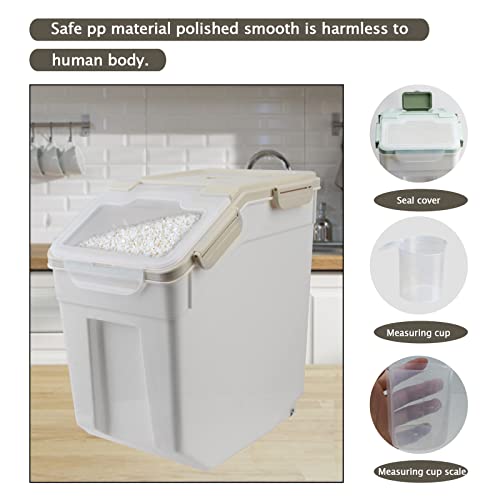 2 Pack Rice Storage Container 25 lbs, Airtight Flour Storage Containers with Lid and Wheels, Measuring Cup & Scoop, BPA Free, Bulk Food Dispenser for Sugar, Grain, Cereal - Pet Food Bin (Grey) - color: 2Pcs 25LB Grey