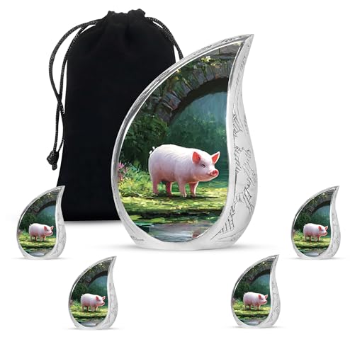 Pig Ashes Burial Urn for Women - Forest Memorial Urn for Ash - Decorative Cremation Urns for Men - Funeral Urns for Human Ashes for Mom & Dad (Set of 5-10" & 3") - color: Pig Urn - 8