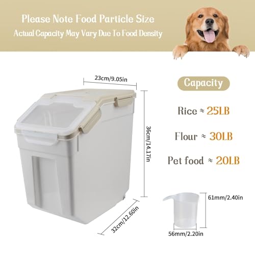 Large Flour Storage Container Bin 25lb,4 Pack Airtight Rice Storage Containers with Wheels Seal Locking Lid BPA Free with Measuring Cup,Scoop for Flour, Rice, Grain, Dry Food - Grey - color: 4Pcs 25LB Grey