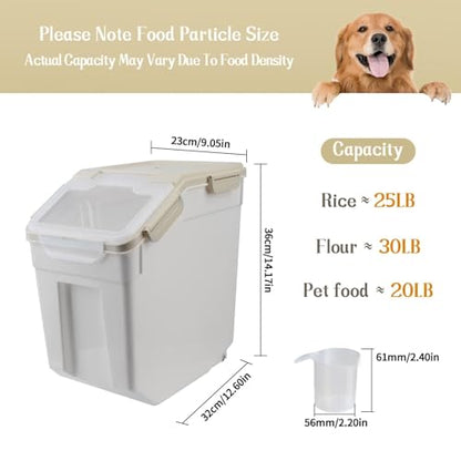 Large Flour Storage Container Bin 25lb,4 Pack Airtight Rice Storage Containers with Wheels Seal Locking Lid BPA Free with Measuring Cup,Scoop for Flour, Rice, Grain, Dry Food - Grey - color: 4Pcs 25LB Grey