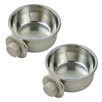 2Pcs Pets Lightweight Stainless Steel Bowl,Removable Stainless Steel Pet Hanging Food Water Feeder Bowl for Puppy Dog Cat Rabbit Ferret Bird Gunea Pigs (Large) - size: Large