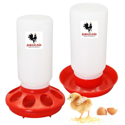 Chick Feeder and Waterer Set – Automatic 1L Chicken Feeder and Waterer for Baby Chicks, Ducks, and Quail – Brooder Starter Kit & Chicken Coop Supplies - color: Red