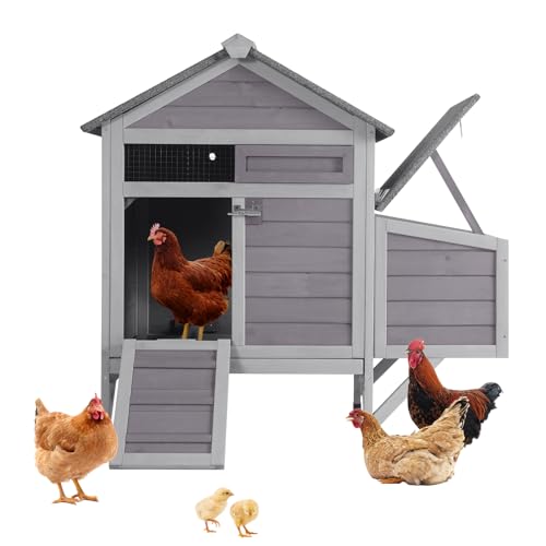 Chicken Coop with Nesting Box & Leak-Proof Tray – Outdoor Wooden Poultry House for Chickens, Rabbits, Ducks - color: Grey, size: 40.9"L x 27.4"W x 38.6"H