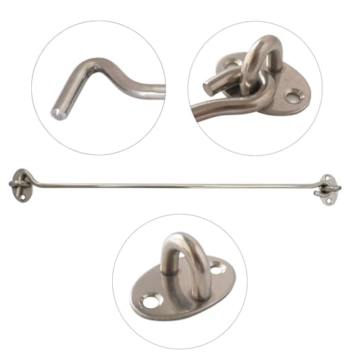 2 Pack 16" Safety Barn Door Hook and Eye Latch Silver, Stainless Steel Heavy Duty Gate Latch Holder, Long Privacy Cabin Door Swivel Window Hook for Sliding Doors, Garage, Shed, Window - size: 16 Inch - Silver
