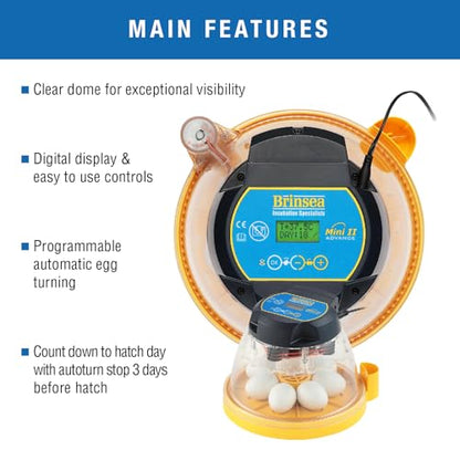 Brinsea Mini II Advance & Insert, Egg Incubator with Automatic Egg Turning and Temperature Control for Hatching 7 Eggs or up to 12 with Insert, Ideal Incubator for Hobbyists and More - size: 7 Eggs with extra insert