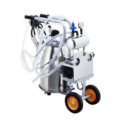 550W Electric Cow Milking Machine, 6.6 gal / 25L 304 Stainless Steel Bucket, Automatic Cow Milker with Vacuum Pulsation, 5-8 Cows Per Hour with Silicone Cups and Tubes, Wheels for Cows and Goats
