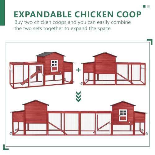 79" L Chicken Coop with Run, Mobile Chicken Hen House with Nesting Boxes, Wheels, Outdoor Indoor Rabbit Hutch, Poultry Cage for Chickens Ducks Bunny with Removable Tray, Ramp (Red) - color: 79" L Red