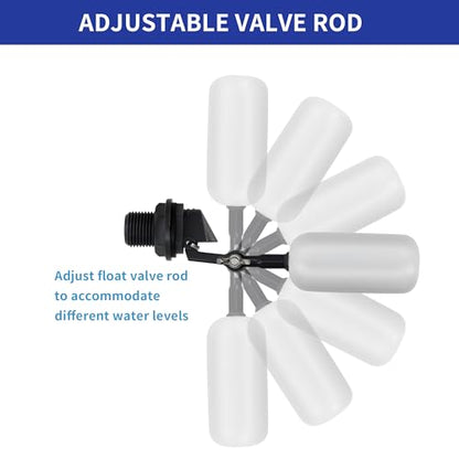 6-Pack Adjustable Arm Float Ball Valve for Automatic Water Level Control in Livestock Water Troughs, Aquariums, Hydroponics, and Reservoirs, 1/2 Inch NPT Thread
