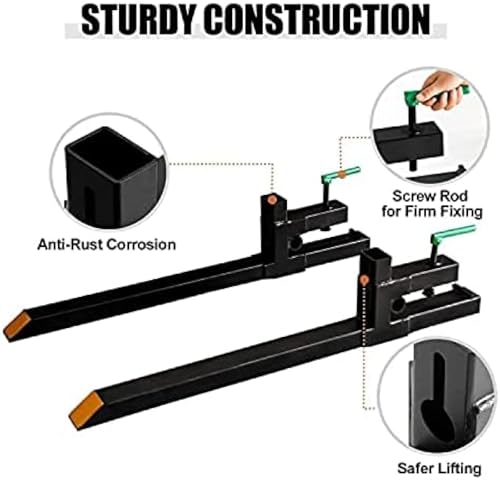 Clamp On Debris Forks To 48-60" Bucket, Heavy Duty Pallet Fork Fit For Loader Bucket Skidsteer Tractor,60''without Stabilizer Bar 1500LBS - size: 60''without Stabilizer Bar 1500LBS