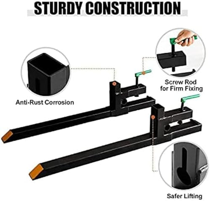 Clamp On Debris Forks To 48-60" Bucket, Heavy Duty Pallet Fork Fit For Loader Bucket Skidsteer Tractor,60''without Stabilizer Bar 1500LBS - size: 60''without Stabilizer Bar 1500LBS