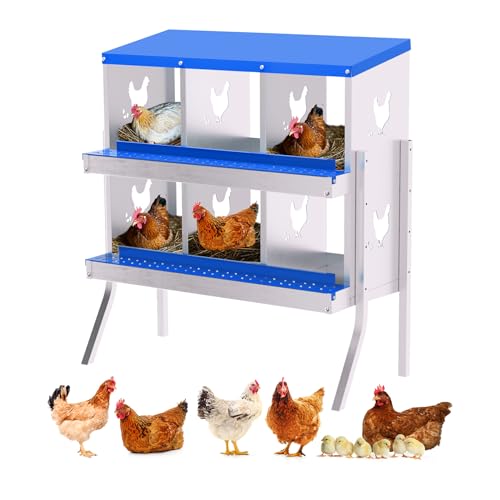 GarveeHome 6 Holes Nesting Boxes for Chickens, Roll Away Chicken Nesting Box with Lid Cover, Easy Egg Collection, Chicken Laying Box for Outdoor, Poultry Coop, Farm, Yard, with Bracket Legs - color: blue, size: 6 holes with legs
