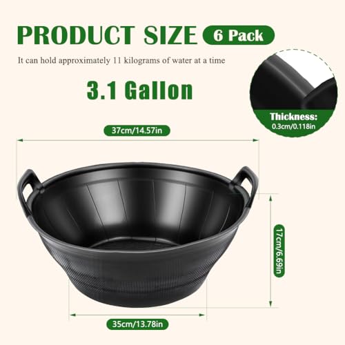 Rubber Feeder Pan, 3.1 Gallon Large Horse Feed Bucket, Heavy Duty Rubber Water Bowl for Livestock, Stackable Chicken Dust Bath Tub for Goats Livestock Animal Feeding Cats Dogs Pigs (6)