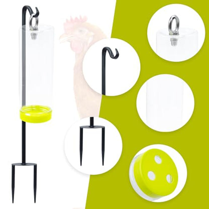 Chicken Toys for Coop, Transparent Plastic Swing Treat Dispenser with Metal Ground Stake Pole, Chicken Enrichment, Enrichment Toys for Hen, Duck, Goose and Other Poultry