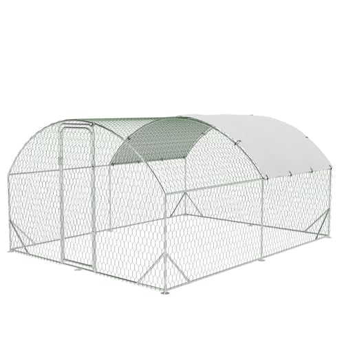 Large Metal Chicken Coop, Walk-in Poultry Cage, Chicken Run Pen House with Reinforcement & Waterproof & Anti-Ultraviolet Cover Chicken Coop Run with Lockable Doors for Outdoor 9.8 x 13.1 x 6.6ft