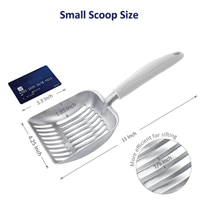 WePet Cat Litter Scoop, Aluminum Alloy Sifter, Kitty Metal Scooper, Deep Shovel, Long Handle, Poop Sifting, Kitten Pooper Lifter, Durable, Heavy Duty, for Litter Box - color: FLAT Aluminum \ #05 Grey Handle, size: Small