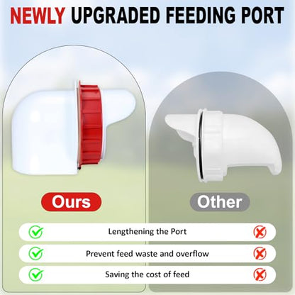 50Lb Automatic Chicken Feeder with Window 10 Port No Waste Rust-Proof Galvanized Steel with Locking Lid & Adjustable Height Legs Waterproof Portable Poultry Feeder for Chickens,Ducks,Geese