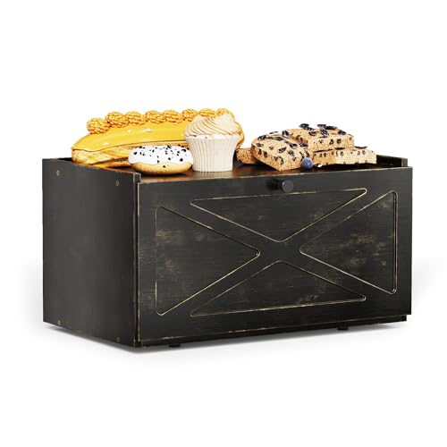 Trironsun Bamboo Bread Box for Kitchen Counter Farmhouse Bread Storage Container Large Capacity Bread Storage Bin Bread Holder (Antique Back) - color: Antique Back