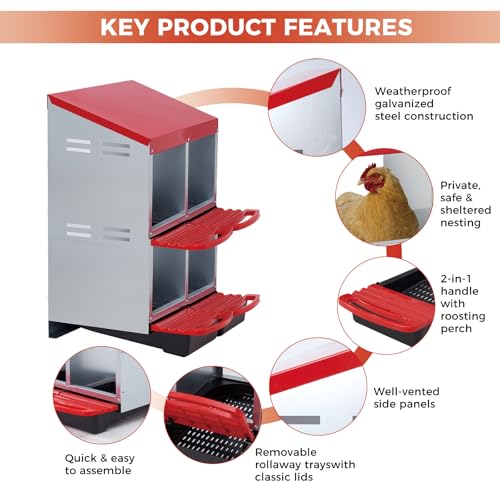 Chicken Nesting Boxes with Cleanable Pull-Out Trays, 4-Hole Wall Mount Roll Away Nest for Easy Cleaning & Egg Collection - size: 4 holes 2 layers