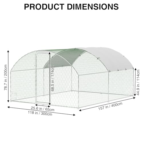 Large Metal Chicken Coop, Outdoor Chicken Runs for Yard with Cover,Large Chicken Run with Upgrade Tri-Supporting,Waterproof and UV-Resistant,Walk-in Poultry Cage for Farm Yard(9.8'l x 13.1'w x 6.6'h) - size: 9.8 x 13.1 x 6.6 FT