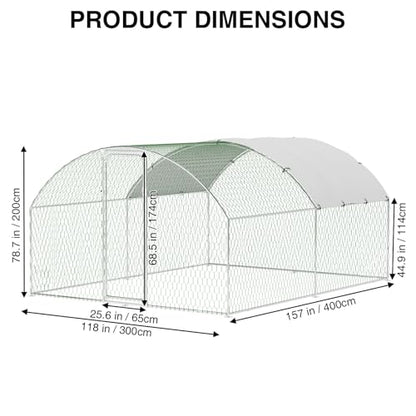 Large Metal Chicken Coop, Outdoor Chicken Runs for Yard with Cover,Large Chicken Run with Upgrade Tri-Supporting,Waterproof and UV-Resistant,Walk-in Poultry Cage for Farm Yard(9.8'l x 13.1'w x 6.6'h) - size: 9.8 x 13.1 x 6.6 FT