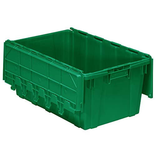 Buckhorn AR2717120204000 Industrial Plastic Stackable Storage KeepBox Tote Container with Hinged Attached Lid, 27-Inch L x 17-Inch W x 12-Inch H, Green - color: Green