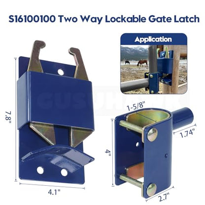 2 Pack 2 Way Farm Gate Latch for Metal Tube Gate 1-5/8" to 2" Diameter, Blue, Replaces S16100300 Two Way Gate Latch - color: 2x S16100300