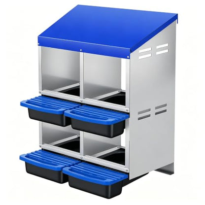 Garvee Metal Chicken Nesting Box - Automatic Roll-Away Egg Tray - 4-Compartment Double Layer, Galvanized Steel, Easy to Clean, Wall Mount or Freestanding, Blue - color: Blue, size: 4 holes 2 Tire