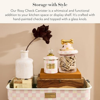 MACKENZIE-CHILDS Enamel Canister, Versatile Kitchen Storage Container for Flour and Sugar, Demi, 24-Ounce Capacity, Pink-and-White Rosy Check - color: Rosy Check