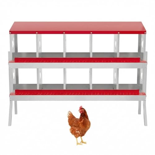 IDEALHOUSE Chicken Nesting Box, Galvanized Steel Laying Box with Rustproof & Roll-Away Egg Design, for Hens, Red 10 Compartment with Bracket - color: Red, size: 10 compartments (with bracket)