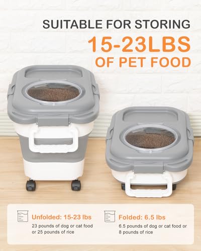 15-23 Lbs Dog Food Storage Container, Collapsible Dog Food Container with Airtight Lid, Wheels, Handle, Large Cat Food Storage Container with Scoop, Dog Bowl for Dog Cat | Dog Food Container with Double Seal & Magnetic Lid,Cat Food Container with Wheels &