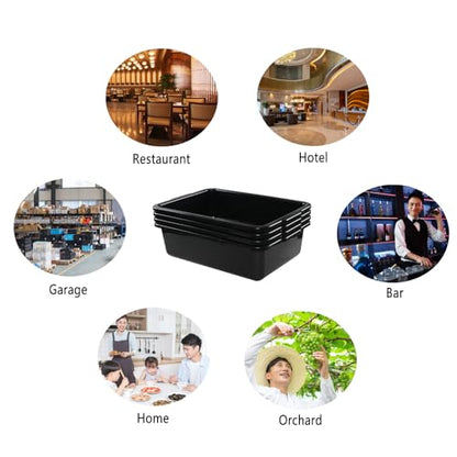 Cand 4 Pack 32 L Commercial Bus Tubs, Large Rectangle Dish Tub, Restaurant Bus Pans, Black
