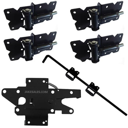 Self Closing Vinyl Fence Gate Double Gate Hardware Kit Black (for Vinyl, PVC etc. Fencing) - Double Fence Gate Kit has 4 Hinges, 1 Latch, and (1) 36" Drop Rod - size: BLACK Self-Closing Gate Hardware Kit