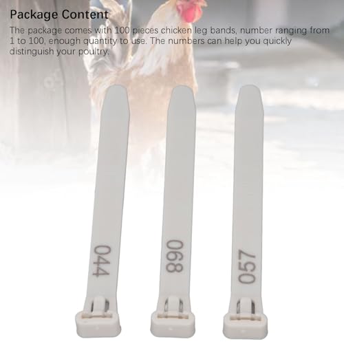 Semme Reusable Chicken Leg Bands Numbered 100 for Easy Poultry Identification Ideal for Ducks Chicks Pigeons Geese (Green) (White) - color: White