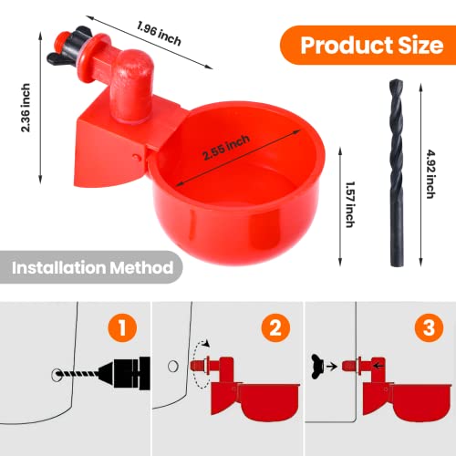 Chicken Waterer, DIY Chicken Water Feeder for Poultry Automatic Chicken Water Cups Gravity Filling Poultry Waterer with Hole Saw for Buckets Boxes Troughs (9 Pack)