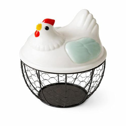 Chicken Egg Basket Metal Iron Wire Egg Collection Basket Vegetable Fruit Basket Farmhouse Decorative Storage with Ergonomic Handles Suitable for, Green Lid