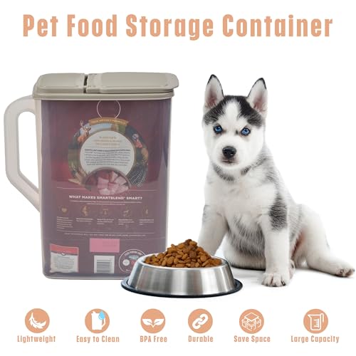 Buddeez Pet Food Storage Container - 8 Quart Capacity Dog / Cat Food & Bird Seed Container with Durable EZ Grip Handle, Flip Gray Lid (includes 1 Cup Clear Scoop) - size: 8 Pounds