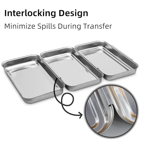 3-Piece Stainless Steel Breading Set – Interlocking Coating Trays for Chicken, Fish, Meat | Non-Slip, Dishwasher Safe, Oven Safe | Stackable Space-Saving Design for Flour, Egg (M-8.6" x 5.8") - size: 8.6" x 5.8" x 1.2"