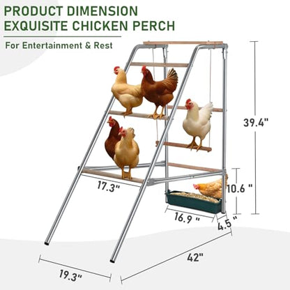 VINGLI Chicken Roosting Bars, Chicken Coop Roosting Perch, Roosting Ladder for Hens, Easy to Assemble for Backyard Poultry (19.3" L x 42" W x 39.4" H)