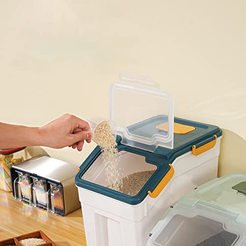 Rice Storage Container 25 lbs, 2 Packs Large Flour Storage Containers with Seal Locking Lid & Wheels, BPA Free Rice Dispenser, Measuring Cup | Scoop, for Sugar Cereal Dry Food, Dog Pet Food Bin -Green - color: 2Pcs 25LB Green
