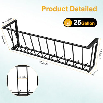 40'' Metal Wall Mount Hay Feeder, 25 Gallon Livestock Feeder for Goats Horses Cattle, Indoor Outdoor Hay Rack Blanket Holder - size: 40 Inch