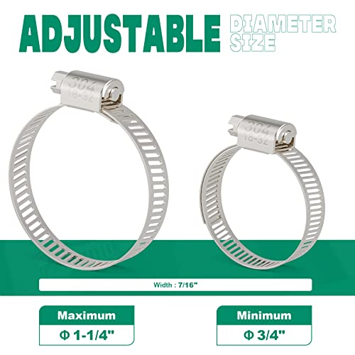 OURU 10PCS Hose Clamps Stainless Steel Adjustable 3/4"–1-1/4"(18-32mm) Worm Gear Hose Clamp, Heavy Duty Metal Small Hose Clamps for Automotive, Pipe, Radiator Plumbing, Fuel Line - size: 3/4"-1-1/4"(18-32mm)