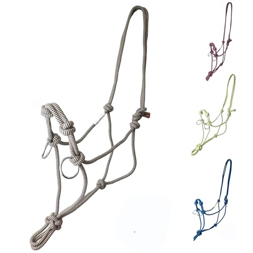 Tahoe Tack Copper Tip® Series Horse Training Rope Halter – 4 Knot, 1/4" Stiff Cord with 2 Rings for Enhanced Control - color: Black/Tan