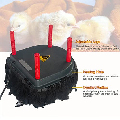 Chick Brooder Heating Plate with Comfort Feathers, Chicken Coop Warmer Pad Adjustable Height Poultry Incubator Heater Plate, Warms Up to 15 Chicks - 13 Watts (10" x 10")
