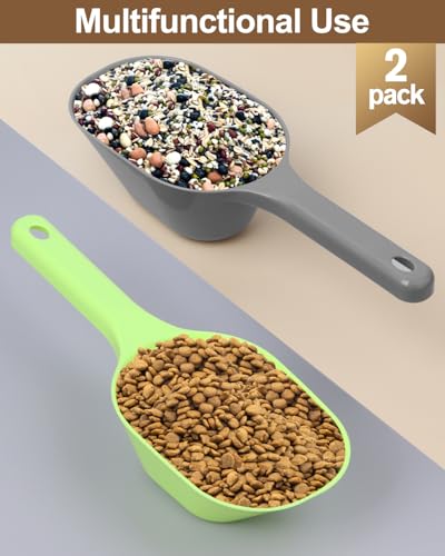 2 PACK Dog Food Scoop,1 Cup Capacity Pet Food Scoop With Measuring Lines For Dog, Puppy and Cat (Grey and Green) - color: Grey and Green