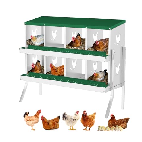 GarveeTech Nesting Boxes for Chickens, 6/8/10-Hole Galvanized Steel Chicken Nesting Boxes for Laying Eggs with Egg Rollaway System to Protect Eggs, Easy Egg Collection, for Chicken Coop Backyard Farm - color: green, size: 8 Compartments with legs