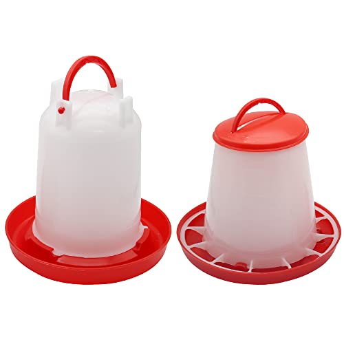 Chick Feeder and Waterer Kit, 1.5kg Chick Feeder and 1.5L Chick Waterer for Poultry Duck Quail Hanging Poultry Plastic Containers for Outdoor