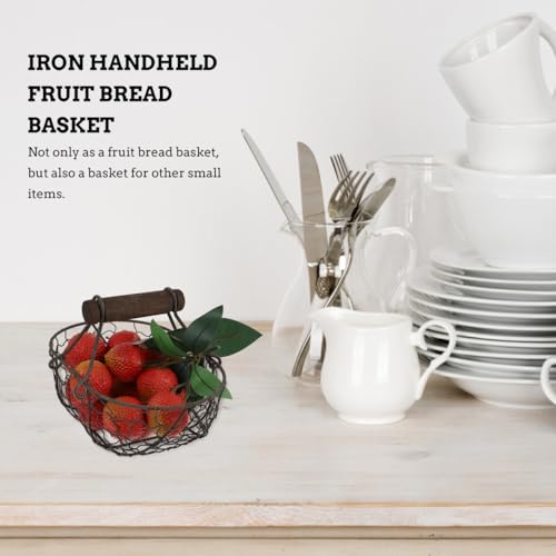 Tofficu Iron Handheld Fruit Bread Basket 7.08X4.92X4.92In Multi-Functional Metal Wire Storage Organizer with Handle for Kitchen Dining and Home Decor - size: Dark Brown