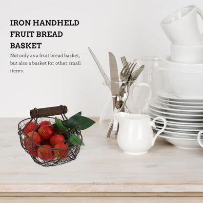 Tofficu Iron Handheld Fruit Bread Basket 7.08X4.92X4.92In Multi-Functional Metal Wire Storage Organizer with Handle for Kitchen Dining and Home Decor - size: Dark Brown
