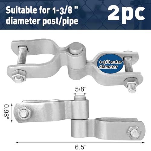 2 Pack Chain Link Gate Hinge Kit for 1-3/8" Pipe - Galvanized Steel No-Weld Kit w/Male & Female Brackets, Bolts & Nuts